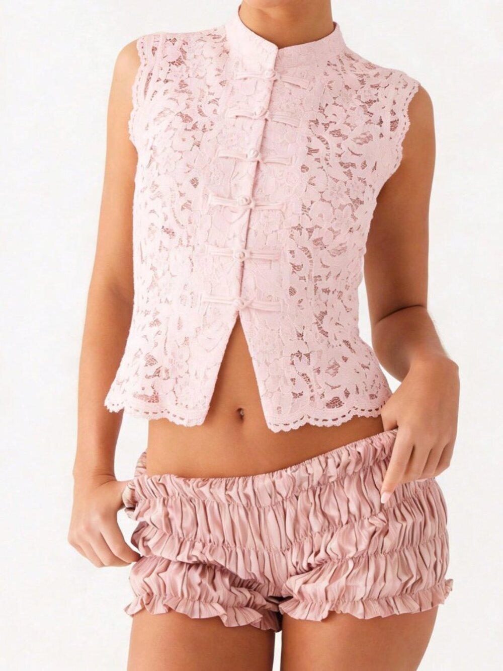 Pink Lace Women's Casual Floral Guipure Tank Top